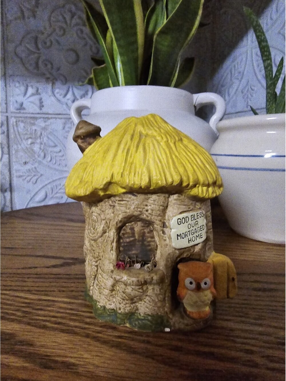 VINTAGE 1978 ENESCO OWL CERAMIC COIN PIGGY BANK